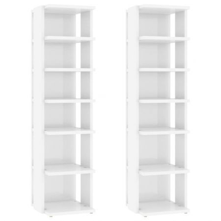 Shoe Cabinets 2 pcs High Gloss White 27.5x27x102 cm