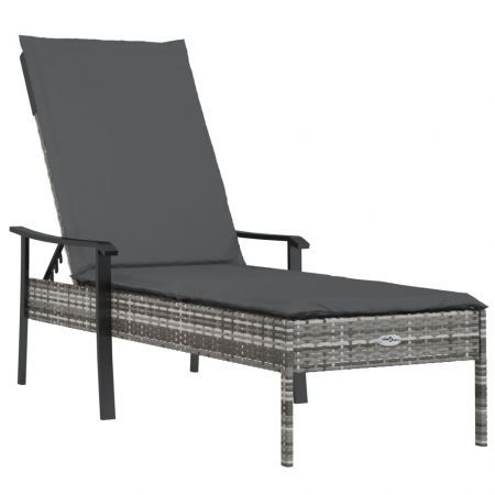 Sun Lounger with Cushion Grey Poly Rattan