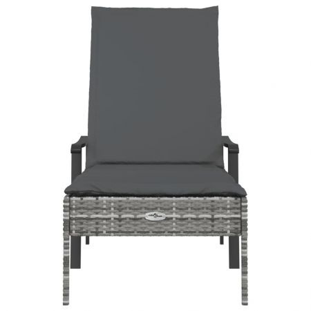 Sun Lounger with Cushion Grey Poly Rattan