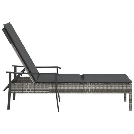 Sun Lounger with Cushion Grey Poly Rattan