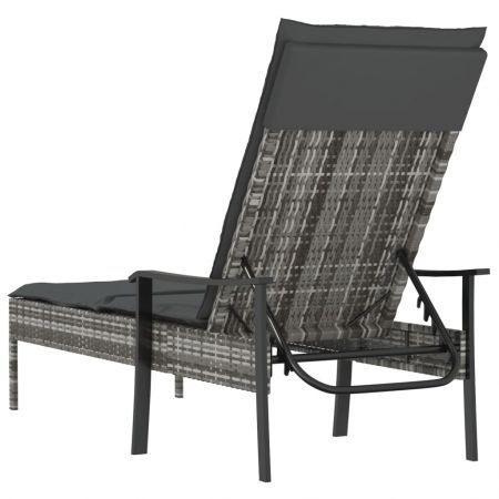 Sun Lounger with Cushion Grey Poly Rattan