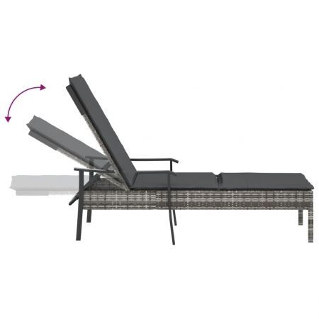 Sun Lounger with Cushion Grey Poly Rattan