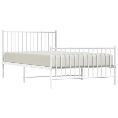 Metal Bed Frame with Headboard and Footboard White 107x203 cm