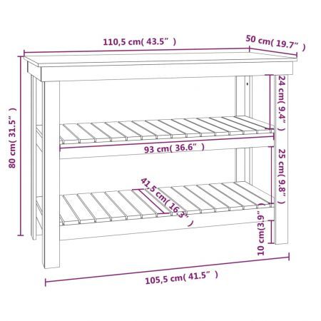 Work Bench White 110.5x50x80 cm Solid Wood Pine