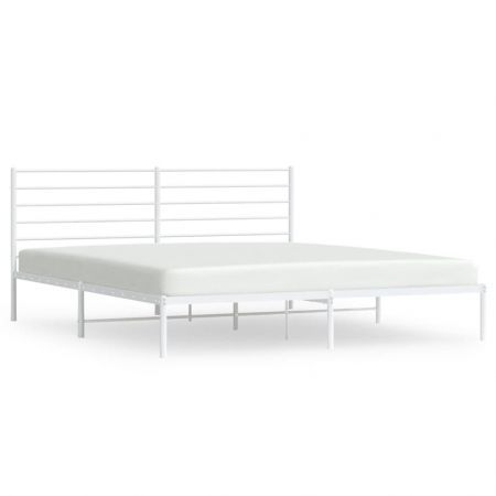 Metal Bed Frame with Headboard White 183x203 cm King