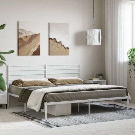 Metal Bed Frame with Headboard White 183x203 cm King