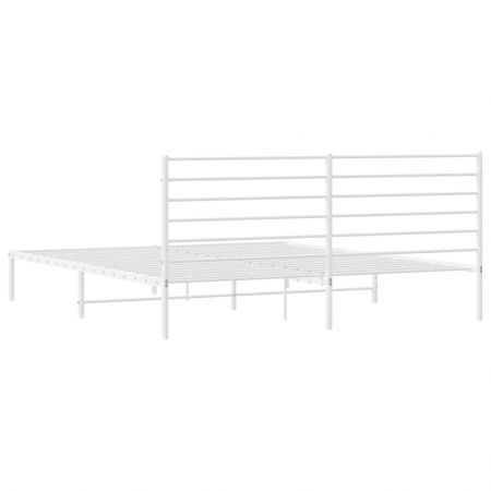 Metal Bed Frame with Headboard White 183x203 cm King