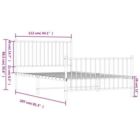 Metal Bed Frame with Headboard and Footboard Black 107x203 cm