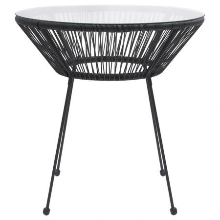 Garden Dining Table Black Ø70x74 cm Rattan and Glass