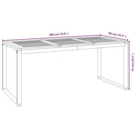 Garden Table with U-shaped Legs 180x90x75 cm Solid Wood Acacia