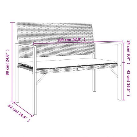 2-Seater Garden Bench with Cushion Grey Poly Rattan