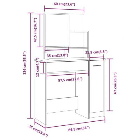 Dressing Table with Mirror White 86.5x35x136 cm