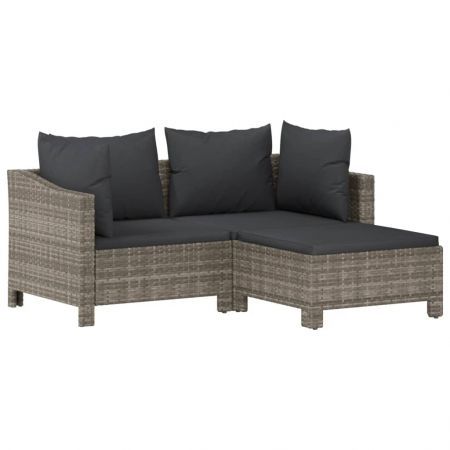 3 Piece Garden Lounge Set with Cushions Grey Poly Rattan