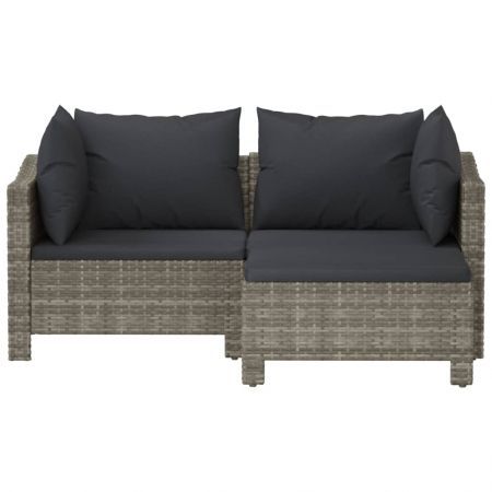 3 Piece Garden Lounge Set with Cushions Grey Poly Rattan