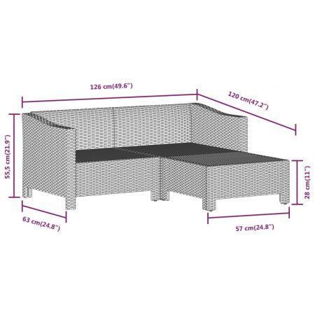 3 Piece Garden Lounge Set with Cushions Grey Poly Rattan