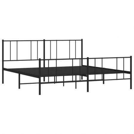 Metal Bed Frame with Headboard and Footboard Black 183x203 cm King Size