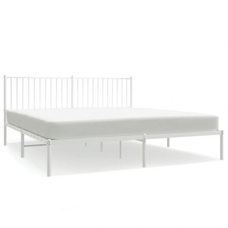 Metal Bed Frame with Headboard White 183x203 cm King