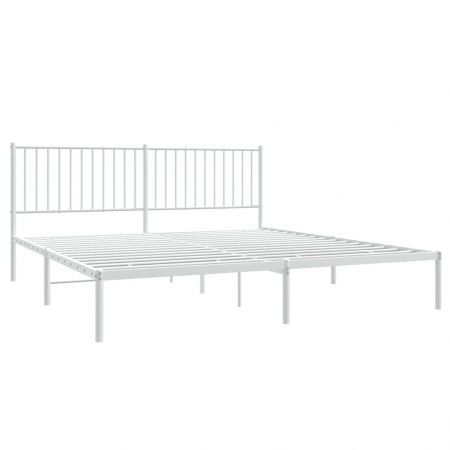 Metal Bed Frame with Headboard White 183x203 cm King