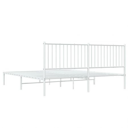 Metal Bed Frame with Headboard White 183x203 cm King