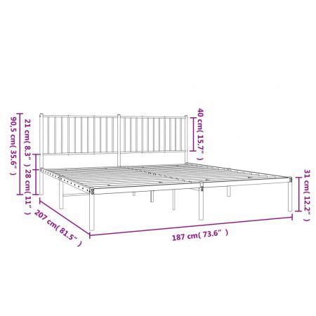 Metal Bed Frame with Headboard White 183x203 cm King