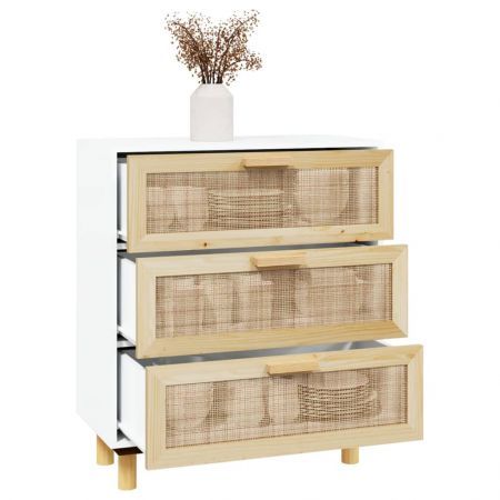 Sideboard White 60x30x70 cm Solid Wood Pine and Natural Rattan