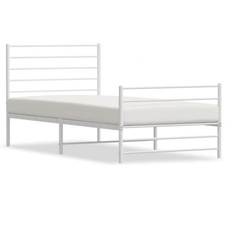 Metal Bed Frame with Headboard and Footboard White 107x203 cm King Single Size