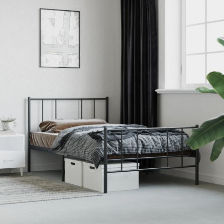 Metal Bed Frame with Headboard and Footboard Black 107x203 cm King Single Size