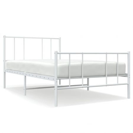 Metal Bed Frame with Headboard and Footboard White 107x203 cm King Single Size