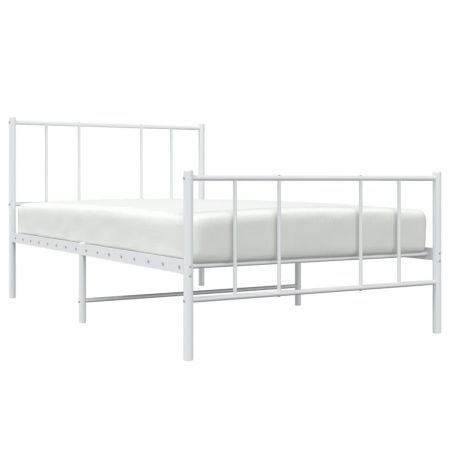 Metal Bed Frame with Headboard and Footboard White 107x203 cm King Single Size