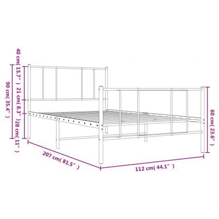 Metal Bed Frame with Headboard and Footboard White 107x203 cm King Single Size