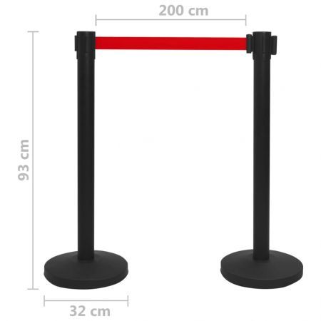 Stanchions with Belts 4 pcs Airport Barrier Iron Black