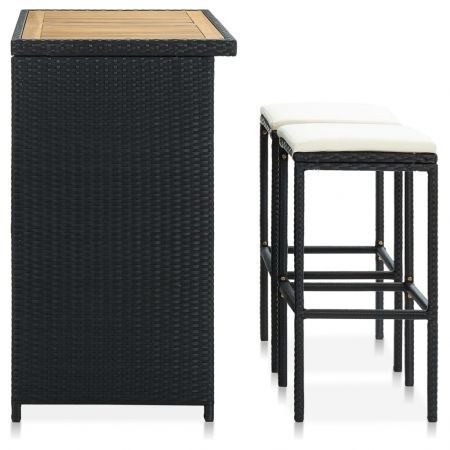 3 Piece Bar Set Poly Rattan Black