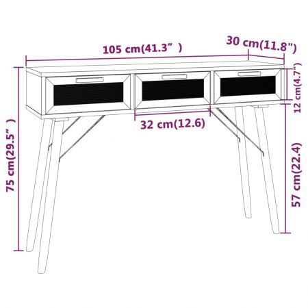 Console Table Brown 105x30x75 cm Solid Wood Pine&Natural Rattan