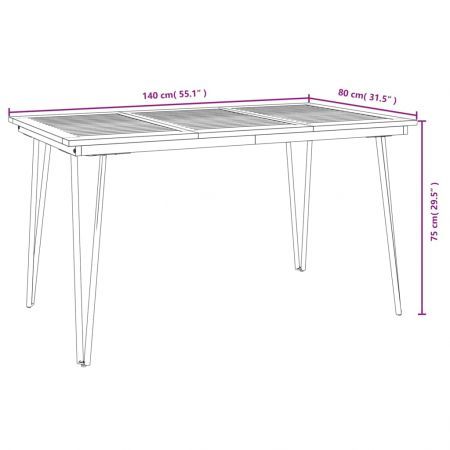 Garden Table with Hairpin Legs 140x80x75 cm Solid Wood Acacia