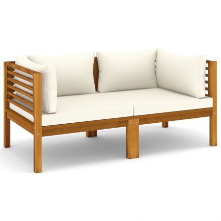 2-Seater Garden Sofa with Cream Cushions Solid Wood Acacia