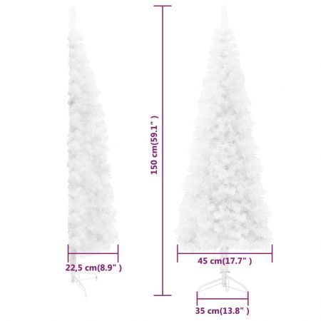 Slim Artificial Half Christmas Tree with Stand White 150 cm