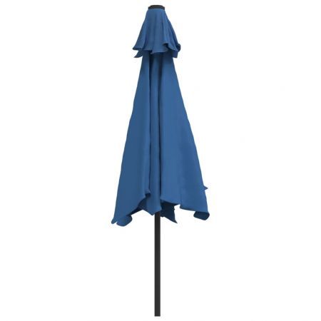 Outdoor Parasol with LED Lights and Steel Pole 300 cm Azure