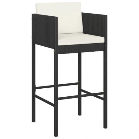 Bar Stools 2 pcs with Cushions Black Poly Rattan