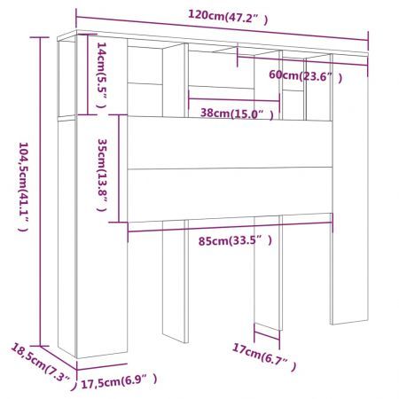 Headboard Cabinet White 120x18.5x104.5 cm