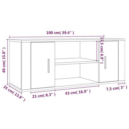 TV Cabinet High Gloss White 100x35x40 cm Engineered Wood