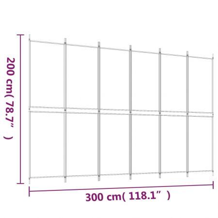 6-Panel Room Divider White 300x200 cm Fabric