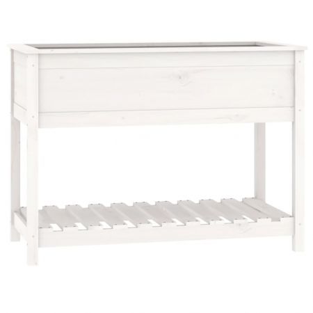 Planter with Shelf White 111.5x54x81 cm Solid Wood Pine