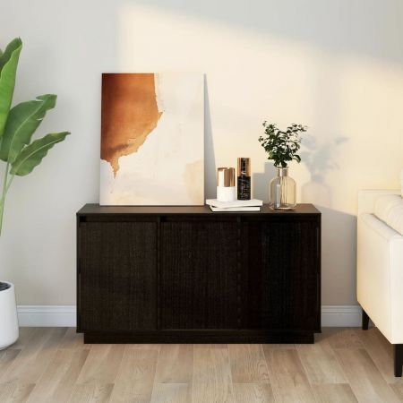 Sideboard Black 111x34x60 cm Solid Wood Pine