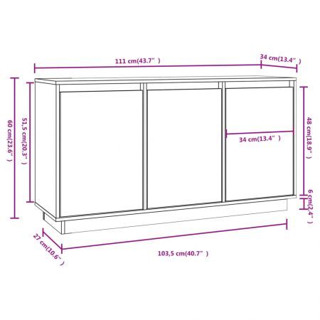 Sideboard Black 111x34x60 cm Solid Wood Pine