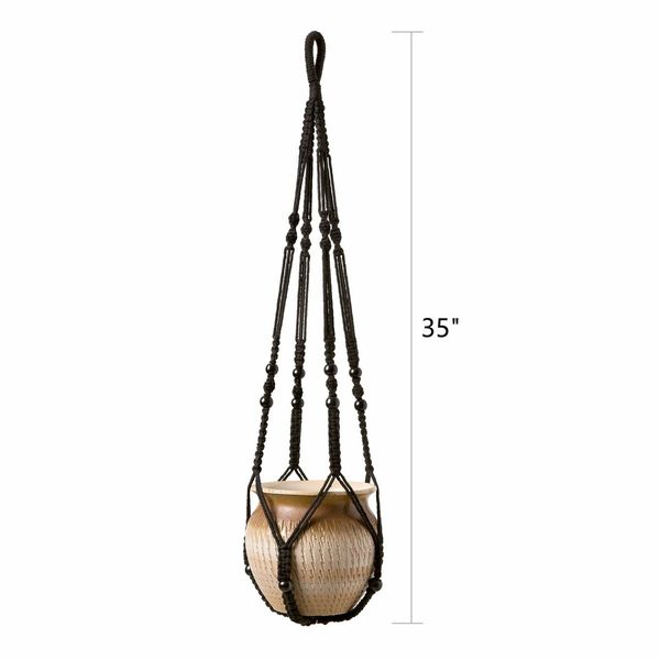 Macrame Plant Hanger Indoor Hanging Planter Basket with Wood Beads Decorative Flower Pot Holder No Tassels for Indoor Outdoor Boho Home Decor 90cm/35Inch,Black,2Pack (POTS NOT Included)