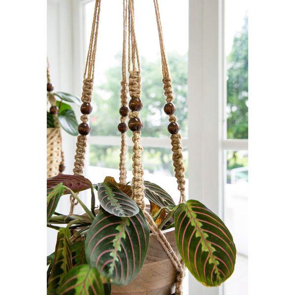 Macrame Plant Hanger Indoor Hanging Planter Basket with Wood Beads Decorative Flower Pot Holder No Tassels for Indoor Outdoor Boho Home Decor 90cm/35Inch,Brown,2Pack (POTS NOT Included)