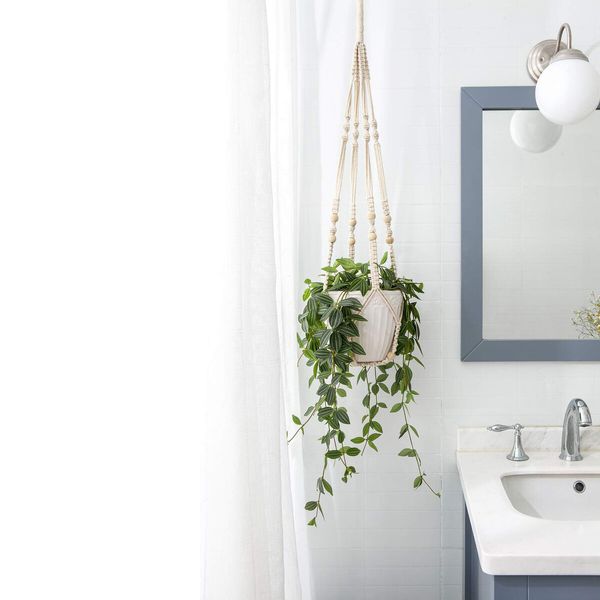 Macrame Plant Hanger Indoor Hanging Planter Basket with Wood Beads Decorative Flower Pot Holder No Tassels for Indoor Outdoor Boho Home Decor 90cm/35Inch,Ivory,2Pack (POTS NOT Included)