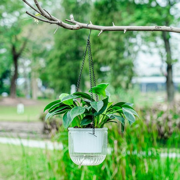 2 Pack Self Watering Hanging Planters Indoor Flower Pots,6.5 Inch Outdoor Hanging Basket,Plant Hanger with 3Hooks Drainage Holes for Garden Home (White)