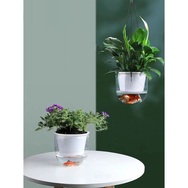 2 Pack Self Watering Hanging Planters Indoor Flower Pots,6.5 Inch Outdoor Hanging Basket,Plant Hanger with 3Hooks Drainage Holes for Garden Home (Transparent)