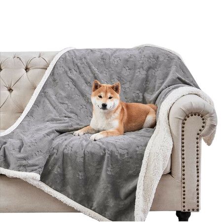 Dog Blankets Waterproof for Small Dogs Cat Blanket Washable Soft Plush Reversible Protector for Bed Couch Car Sofa(50*70cm-Grey)